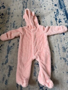 Soft Pink Hooded Plush One-Piece for Kids